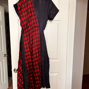 TOGA Pulla Red and Black Checked Midi Dress